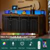 imageYITAHOME 55 Inch Large Dog Crate Furniture Heavy Duty Wooden Dog Crate TV Stand with 2 Dog Bowls Metal Dog Kennel Indoor Furniture Sliding Barn Door Design for Extra Large Dogs Rustic BrownRustic BrownLed Light