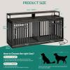 imageYITAHOME 55 Inch Large Dog Crate Furniture Heavy Duty Wooden Dog Crate TV Stand with 2 Dog Bowls Metal Dog Kennel Indoor Furniture Sliding Barn Door Design for Extra Large Dogs Rustic BrownBlack OakLed Light