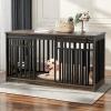 imageYITAHOME 55 Inch Large Dog Crate Furniture Heavy Duty Wooden Dog Crate TV Stand with 2 Dog Bowls Metal Dog Kennel Indoor Furniture Sliding Barn Door Design for Extra Large Dogs Rustic BrownBlack Oak