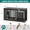 imageYITAHOME 55 Inch Large Dog Crate Furniture Heavy Duty Wooden Dog Crate TV Stand with 2 Dog Bowls Metal Dog Kennel Indoor Furniture Sliding Barn Door Design for Extra Large Dogs Rustic BrownBlack Oak