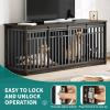 imageYITAHOME 55 Inch Large Dog Crate Furniture Heavy Duty Wooden Dog Crate TV Stand with 2 Dog Bowls Metal Dog Kennel Indoor Furniture Sliding Barn Door Design for Extra Large Dogs Rustic BrownBlack Oak