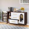 imageYITAHOME 59 Kitchen Storage Cabinet Sideboard Buffet Cabinet with Glass Doors and 3 Drawers Coffee Bar Cabinets with Adjustable Shelf for Living Room White ampamp Brown