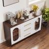 imageYITAHOME 59 Kitchen Storage Cabinet Sideboard Buffet Cabinet with Glass Doors and 3 Drawers Coffee Bar Cabinets with Adjustable Shelf for Living Room White ampamp Brown