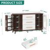 imageYITAHOME 59 Kitchen Storage Cabinet Sideboard Buffet Cabinet with Glass Doors and 3 Drawers Coffee Bar Cabinets with Adjustable Shelf for Living Room White ampamp Brown