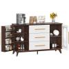imageYITAHOME 59 Kitchen Storage Cabinet Sideboard Buffet Cabinet with Glass Doors and 3 Drawers Coffee Bar Cabinets with Adjustable Shelf for Living Room White ampamp Brown