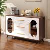 imageYITAHOME 59 Kitchen Storage Cabinet Sideboard Buffet Cabinet with Glass Doors and 3 Drawers Coffee Bar Cabinets with Adjustable Shelf for Living Room White ampamp Brown