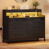 imageYITAHOME 6 Drawer Dressers Wood Dressers Chests of Drawers Modern Dresser with Open Shelf Storage for Room Entryway Hallway Dark Rustic OakBlack