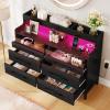 imageYITAHOME 6 Drawer Dressers Wood Dressers Chests of Drawers Modern Dresser with Open Shelf Storage for Room Entryway Hallway Dark Rustic OakBlack