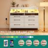 imageYITAHOME 6 Drawer Dressers Wood Dressers Chests of Drawers Modern Dresser with Open Shelf Storage for Room Entryway Hallway Dark Rustic OakWhite