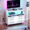 imageYITAHOME 6 Drawer Dressers Wood Dressers Chests of Drawers Modern Dresser with Open Shelf Storage for Room Entryway Hallway Dark Rustic OakWhite