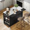 imageYITAHOME 60 Inch Kitchen Island with Drop Leaf Mobile Stroage Islands with Stainless Steel Top Rolling Island Table with Power Outlet Adjustable Shelves Spice Rack Towel Rack for Kitchen Black
