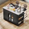 imageYITAHOME 60 Inch Kitchen Island with Drop Leaf Mobile Stroage Islands with Stainless Steel Top Rolling Island Table with Power Outlet Adjustable Shelves Spice Rack Towel Rack for Kitchen Black