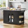 imageYITAHOME 60 Inch Kitchen Island with Drop Leaf Mobile Stroage Islands with Stainless Steel Top Rolling Island Table with Power Outlet Adjustable Shelves Spice Rack Towel Rack for Kitchen Black