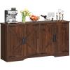 imageYITAHOME 62quot Farmhouse Buffet Cabinet with Storage Large Coffee Bar Cabinet Kitchen Sideboard with Adjustable Shelves for Living Room Entryway Kitchen Dark Walnut