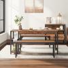 imageYITAHOME 63quot 3 Piece Kitchen Dining Table Set for 4 with Bench ampamp Storage Farmhouse Rectangle Dining Room Dinner Table with Wine ampamp Glass Holder for Space Saving Brown