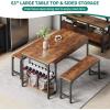 imageYITAHOME 63quot 3 Piece Kitchen Dining Table Set for 4 with Bench ampamp Storage Farmhouse Rectangle Dining Room Dinner Table with Wine ampamp Glass Holder for Space Saving Brown