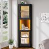 imageYITAHOME 65quot Tall White Bookshelf White Bookcase with Doors and Drawers Tall Bookshelf with MultiColor LED Lights Kitchen Pantry Storage Cabinet for Kitchen Living RoomBlack