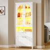 imageYITAHOME 65quot Tall White Bookshelf White Bookcase with Doors and Drawers Tall Bookshelf with MultiColor LED Lights Kitchen Pantry Storage Cabinet for Kitchen Living RoomWhite