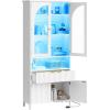 imageYITAHOME 65quot Tall White Bookshelf White Bookcase with Doors and Drawers Tall Bookshelf with MultiColor LED Lights Kitchen Pantry Storage Cabinet for Kitchen Living RoomWhite