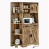 imageYITAHOME 67quot Farmhouse Kitchen Pantry with Power Outlet Sliding Barn Door Storage Cabinet w Charging Station Freestanding Hutch with Shelves ampamp Drawer Microwave Stand Cupboard for Dining Room Oak