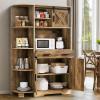 imageYITAHOME 67quot Farmhouse Kitchen Pantry with Power Outlet Sliding Barn Door Storage Cabinet w Charging Station Freestanding Hutch with Shelves ampamp Drawer Microwave Stand Cupboard for Dining Room Oak
