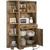 imageYITAHOME 67quot Farmhouse Kitchen Pantry with Power Outlet Sliding Barn Door Storage Cabinet w Charging Station Freestanding Hutch with Shelves ampamp Drawer Microwave Stand Cupboard for Dining Room Oak