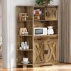 imageYITAHOME 67quot Farmhouse Kitchen Pantry with Power Outlet Sliding Barn Door Storage Cabinet w Charging Station Freestanding Hutch with Shelves ampamp Drawer Microwave Stand Cupboard for Dining Room Oak