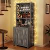 imageYITAHOME 67quot Tall Wine Bar Cabinet for Liquor and Glasses Farmhouse Freestanding Coffee Bar Cabinet with Glasses Racks  Storage Shelves WGlass Doors for Living Dining Room Hallway Dark Rustic OakDark Grey