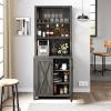 imageYITAHOME 67quot Tall Wine Bar Cabinet for Liquor and Glasses Farmhouse Freestanding Coffee Bar Cabinet with Glasses Racks  Storage Shelves WGlass Doors for Living Dining Room Hallway Dark Rustic OakDark Grey