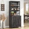 imageYITAHOME 67quot Tall Wine Bar Cabinet for Liquor and Glasses Farmhouse Freestanding Coffee Bar Cabinet with Glasses Racks  Storage Shelves WGlass Doors for Living Dining Room Hallway Dark Rustic OakDark Rustic Oak