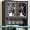 imageYITAHOME 67quot Tall Wine Bar Cabinet for Liquor and Glasses Farmhouse Freestanding Coffee Bar Cabinet with Glasses Racks  Storage Shelves WGlass Doors for Living Dining Room Hallway Dark Rustic OakDark Rustic Oak