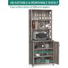 imageYITAHOME 67quot Tall Wine Bar Cabinet for Liquor and Glasses Farmhouse Freestanding Coffee Bar Cabinet with Glasses Racks  Storage Shelves WGlass Doors for Living Dining Room Hallway Dark Rustic OakGrey Wash