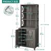 imageYITAHOME 67quot Tall Wine Bar Cabinet for Liquor and Glasses Farmhouse Freestanding Coffee Bar Cabinet with Glasses Racks  Storage Shelves WGlass Doors for Living Dining Room Hallway Dark Rustic OakDark Grey