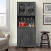 imageYITAHOME 67quot Tall Wine Bar Cabinet for Liquor and Glasses Farmhouse Freestanding Coffee Bar Cabinet with Glasses Racks  Storage Shelves WGlass Doors for Living Dining Room Hallway Dark Rustic OakRustic Charcoal Grey