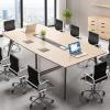 imageYITAHOME 6FT Conference Table with Power Outlets 708 Inches Boat Shaped Meeting Table with Rectangle Grommet Modern Seminar Table for Office Conference Room Boardroom Desk Light Wood Grain8FT