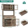 imageYITAHOME 71quot Farmhouse Kitchen Pantry Storage Cabinet with Power Outlet Freestanding Glass Door Display Pantry Hutch with Microwave Stand ampamp Adjustable Shelves ampamp Large Countertop for Home Lvory GreyRustic Lvory Grey