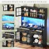 imageYITAHOME 71quot Farmhouse Kitchen Pantry Storage Cabinet with Power Outlet Freestanding Glass Door Display Pantry Hutch with Microwave Stand ampamp Adjustable Shelves ampamp Large Countertop for Home Lvory GreyBlack