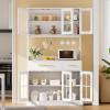 imageYITAHOME 71quot Farmhouse Kitchen Pantry Storage Cabinet with Power Outlet Freestanding Glass Door Display Pantry Hutch with Microwave Stand ampamp Adjustable Shelves ampamp Large Countertop for Home Lvory GreyWhite