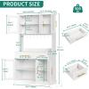 imageYITAHOME 71quot Farmhouse Kitchen Pantry Storage Cabinet with Power Outlet Freestanding Glass Door Display Pantry Hutch with Microwave Stand ampamp Adjustable Shelves ampamp Large Countertop for Home Lvory GreyWhite