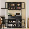 imageYITAHOME 71quot Farmhouse Kitchen Pantry Storage Cabinet with Power Outlet Freestanding Glass Door Display Pantry Hutch with Microwave Stand ampamp Adjustable Shelves ampamp Large Countertop for Home Lvory GreyBlack
