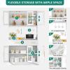 imageYITAHOME 71quot Farmhouse Kitchen Pantry Storage Cabinet with Power Outlet Freestanding Glass Door Display Pantry Hutch with Microwave Stand ampamp Adjustable Shelves ampamp Large Countertop for Home Lvory GreyWhite