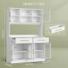 imageYITAHOME 71quot Farmhouse Kitchen Pantry Storage Cabinet with Power Outlet Freestanding Glass Door Display Pantry Hutch with Microwave Stand ampamp Adjustable Shelves ampamp Large Countertop for Home Lvory GreyWhite