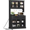 imageYITAHOME 71quot Farmhouse Kitchen Pantry Storage Cabinet with Power Outlet Freestanding Glass Door Display Pantry Hutch with Microwave Stand ampamp Adjustable Shelves ampamp Large Countertop for Home Lvory GreyBlack