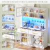 imageYITAHOME 71quot Farmhouse Kitchen Pantry Storage Cabinet with Power Outlet Freestanding Glass Door Display Pantry Hutch with Microwave Stand ampamp Adjustable Shelves ampamp Large Countertop for Home Lvory GreyWhite