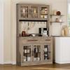 imageYITAHOME 71quot Farmhouse Kitchen Pantry Storage Cabinet with Power Outlet Freestanding Glass Door Display Pantry Hutch with Microwave Stand ampamp Adjustable Shelves ampamp Large Countertop for Home Lvory GreyRustic Lvory Grey