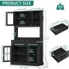 imageYITAHOME 71quot Farmhouse Kitchen Pantry Storage Cabinet with Power Outlet Freestanding Glass Door Display Pantry Hutch with Microwave Stand ampamp Adjustable Shelves ampamp Large Countertop for Home Lvory GreyBlack