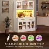 imageYITAHOME 71quot Farmhouse Kitchen Pantry Storage Cabinet with Power Outlet Freestanding Glass Door Display Pantry Hutch with Microwave Stand ampamp Adjustable Shelves ampamp Large Countertop for Home Lvory GreyWhite