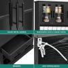 imageYITAHOME 71quot Farmhouse Kitchen Pantry Storage Cabinet with Power Outlet Freestanding Glass Door Display Pantry Hutch with Microwave Stand ampamp Adjustable Shelves ampamp Large Countertop for Home Lvory GreyBlack