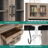 imageYITAHOME 71quot Farmhouse Kitchen Pantry Storage Cabinet with Power Outlet Freestanding Glass Door Display Pantry Hutch with Microwave Stand ampamp Adjustable Shelves ampamp Large Countertop for Home Lvory GreyRustic Lvory Grey