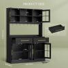 imageYITAHOME 71quot Farmhouse Kitchen Pantry Storage Cabinet with Power Outlet Freestanding Glass Door Display Pantry Hutch with Microwave Stand ampamp Adjustable Shelves ampamp Large Countertop for Home Lvory GreyBlack